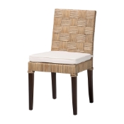 bali & pari Fatima Natural Rattan Dining Chair with Cushion - Handwoven Wicker Side Chair with Basketweave Back and Seat, Coastal Boho Seating for Dining Room or Kitchen